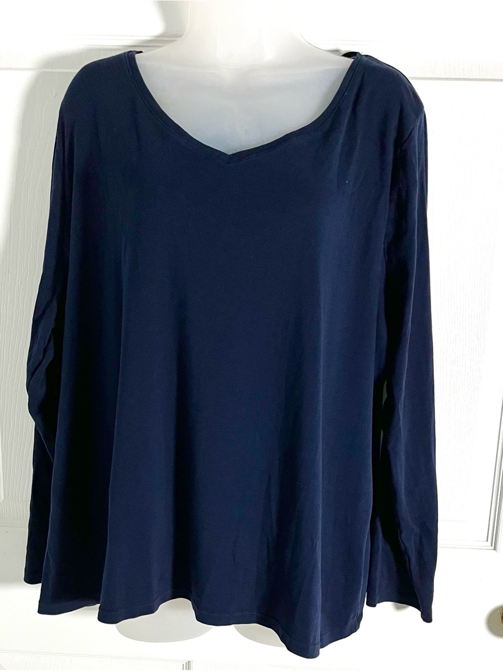 Talbots Woman Plus 3X Indigo Blue Pima Cotton V-Neck Long Sleeve Shirt